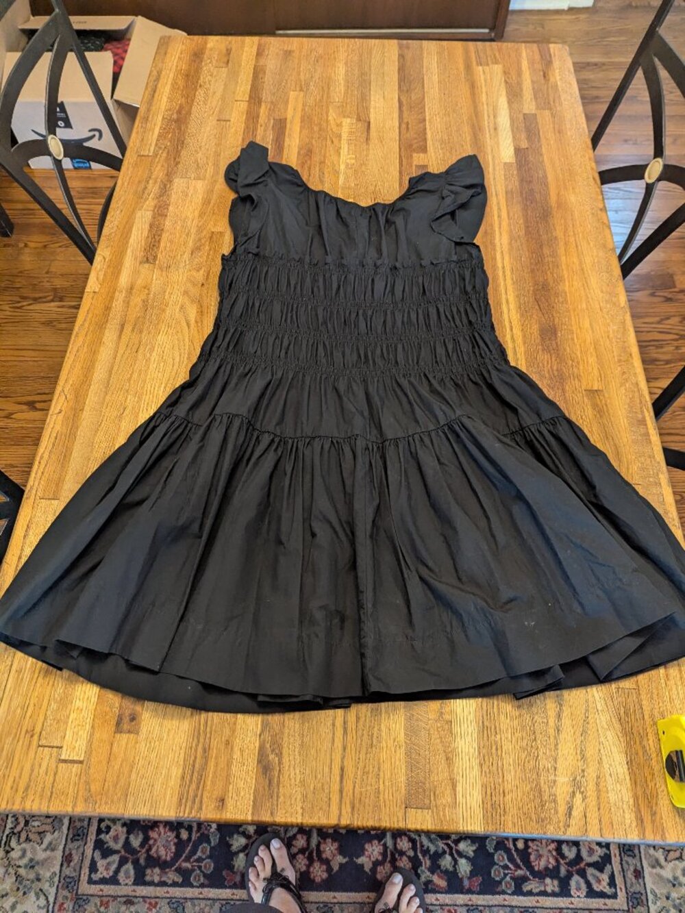 Flirty Black Gathered Bodice Ruffled Cap Sleeves POCKETS Dress